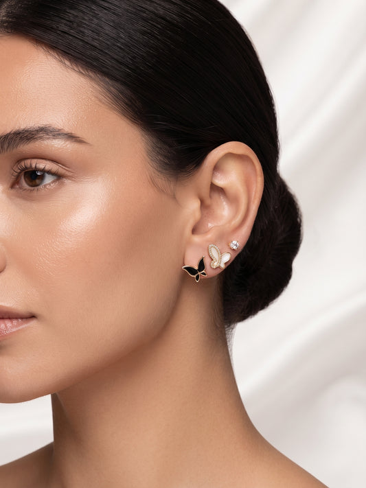 Monochrome Butterfly Gold Set Earrings