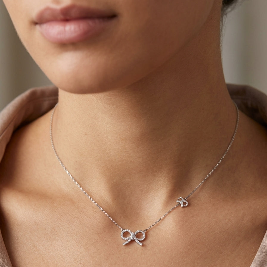 Double Bow Silver Necklace