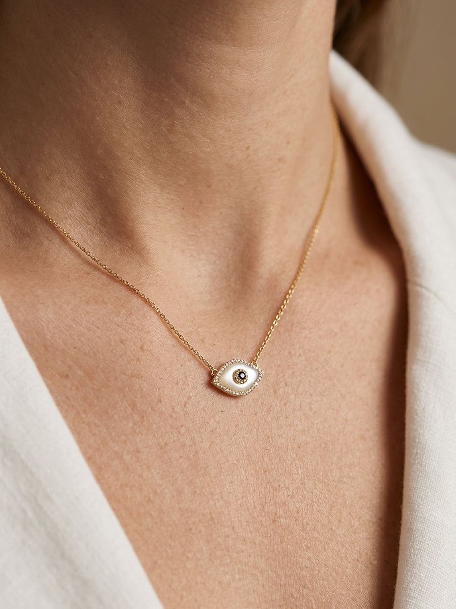 Pearl Evil Eye Gold Necklace