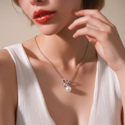 Bow Pearl Silver Necklace