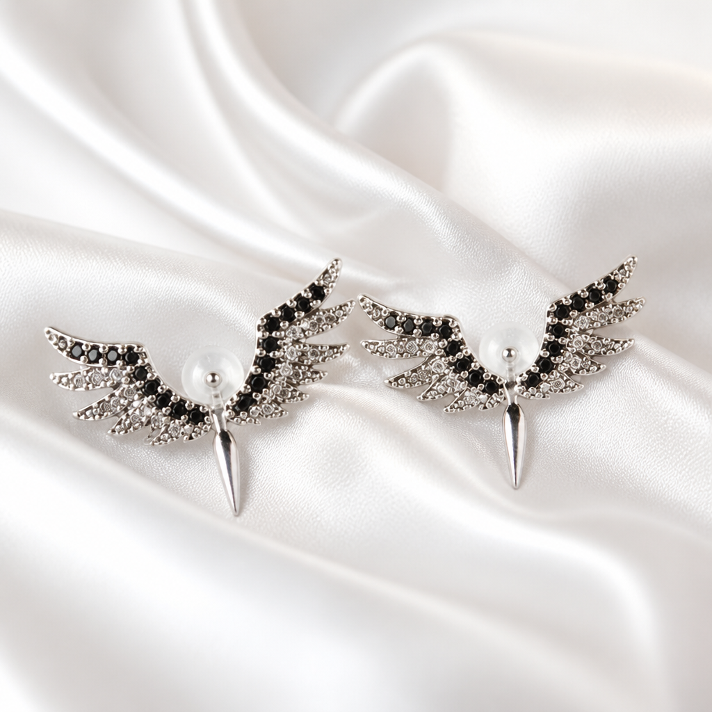 Angel Black Silver Earrings