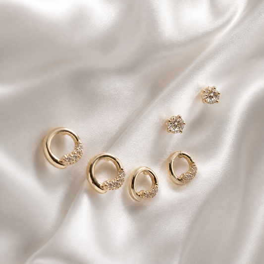 Halo Set Gold Earrings