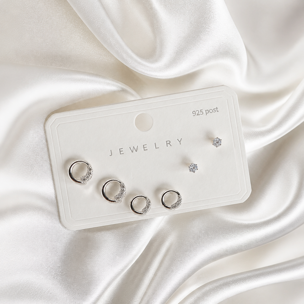 Halo Set Silver Earrings
