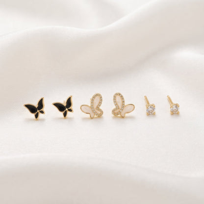 Monochrome Butterfly Gold Set Earrings