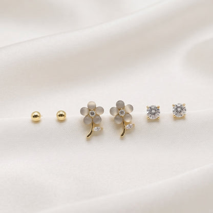 Opal Blossom Set Gold Earrings