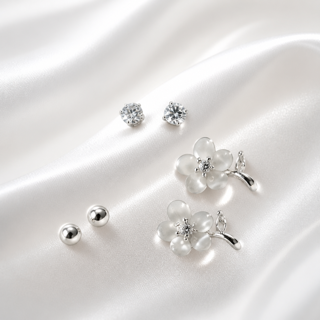 Opal Blossom Silver Set Earrings