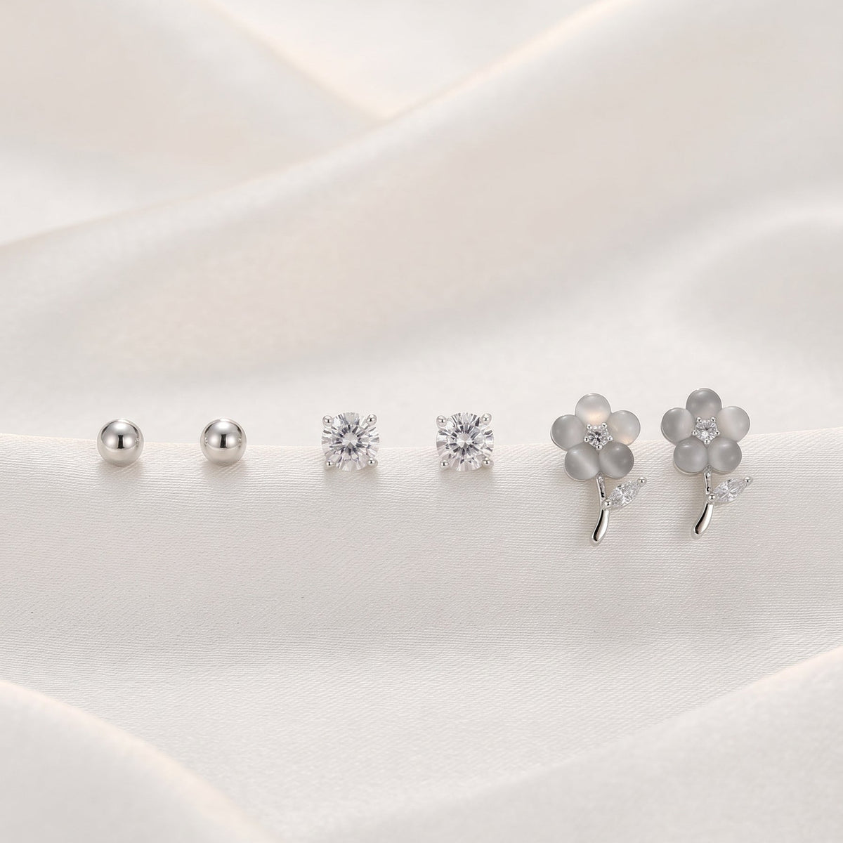 Opal Blossom Silver Set Earrings