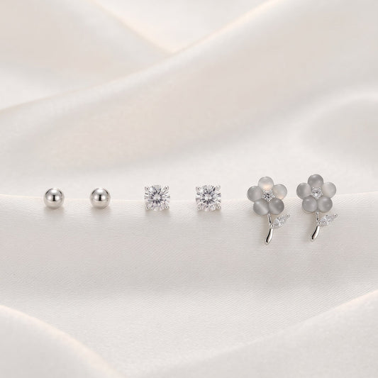 Opal Blossom Silver Set Earrings