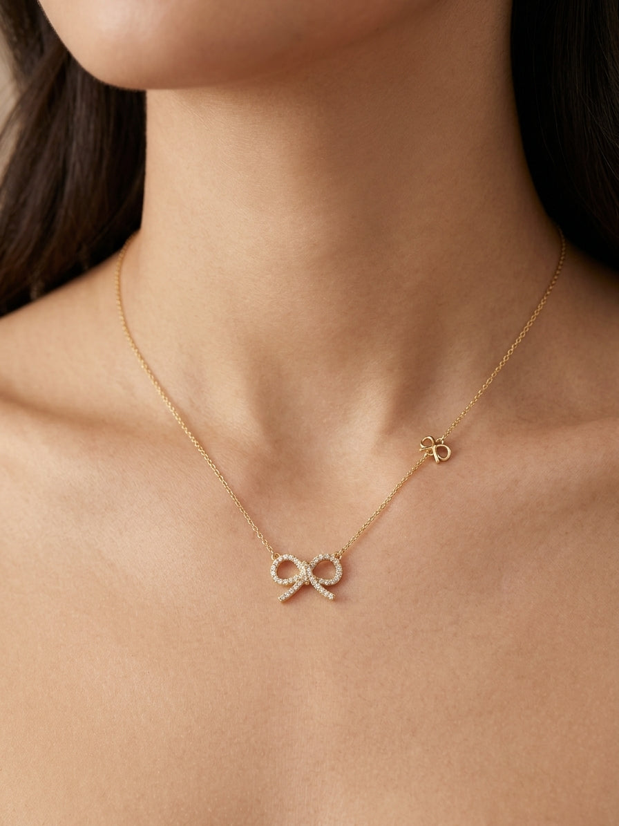 Double Bow Gold Necklace