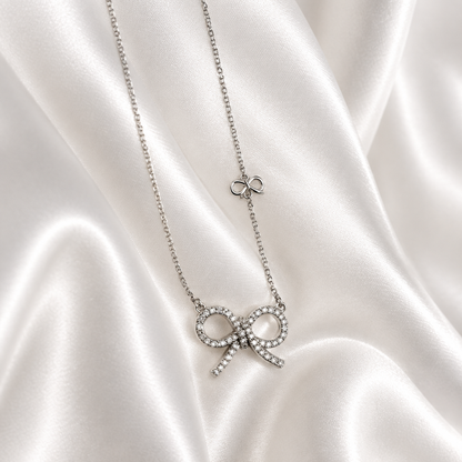 Double Bow Silver Necklace