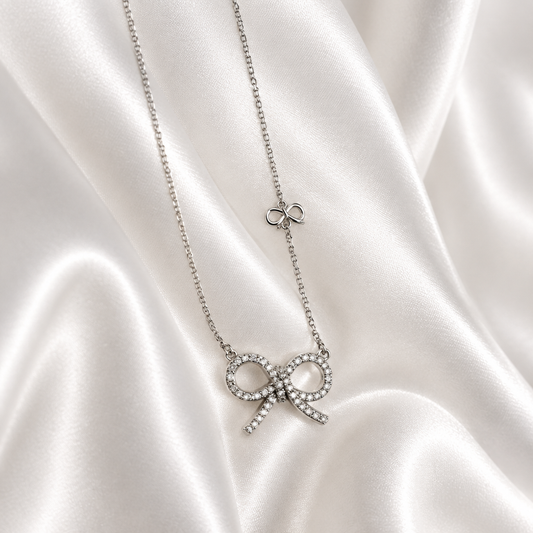 Double Bow Silver Necklace