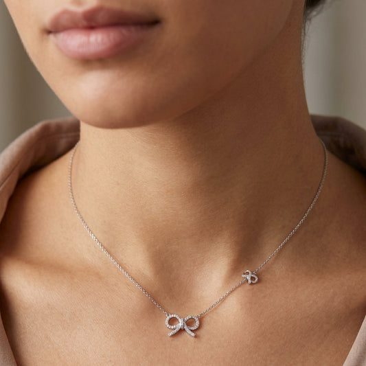 Double Bow Silver Necklace
