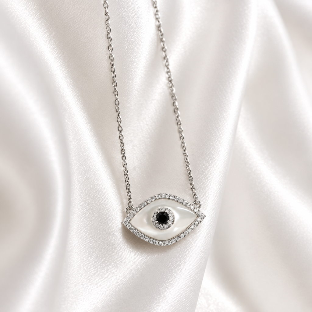Pearl Evil Eye Silver Necklace